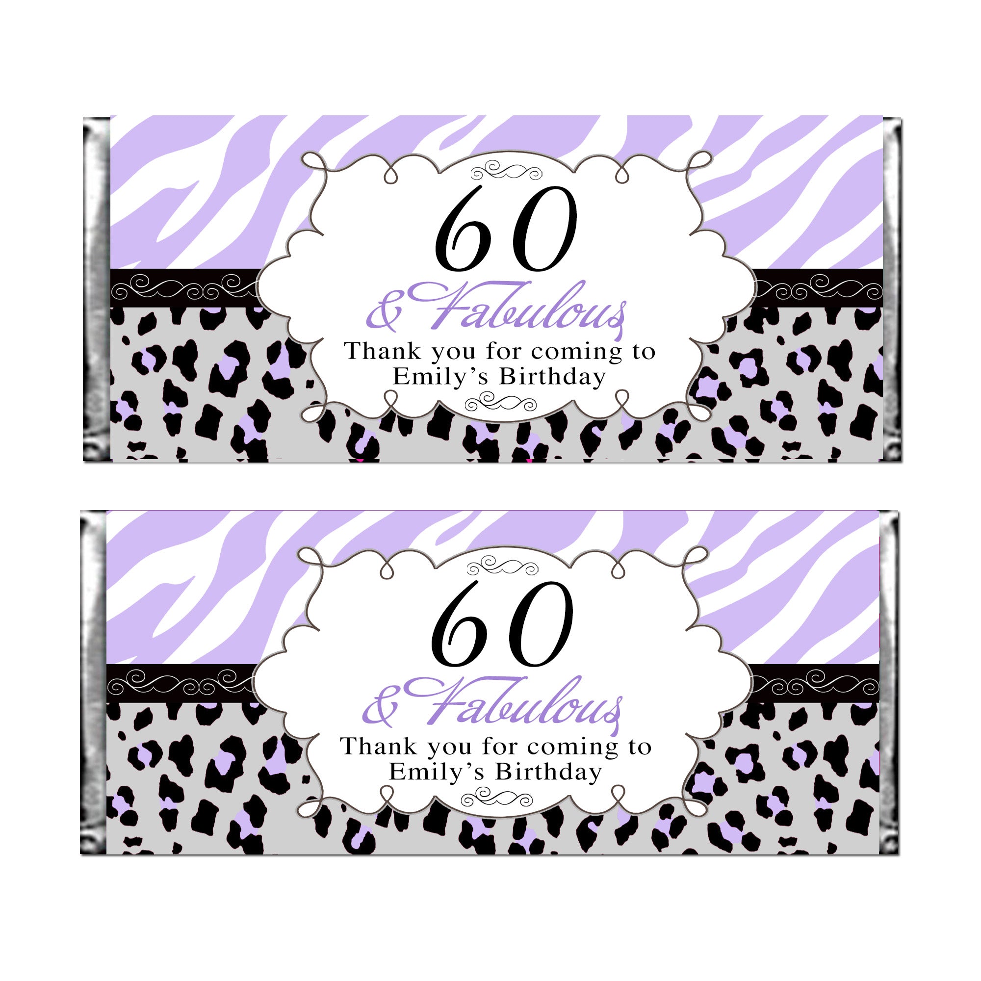 30 candy wrappers adult birthday lavender black personalized any age