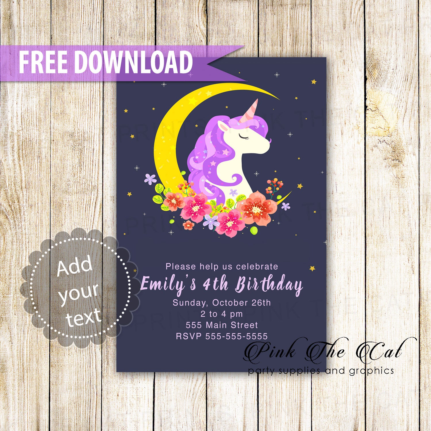 free printable unicorn invitation