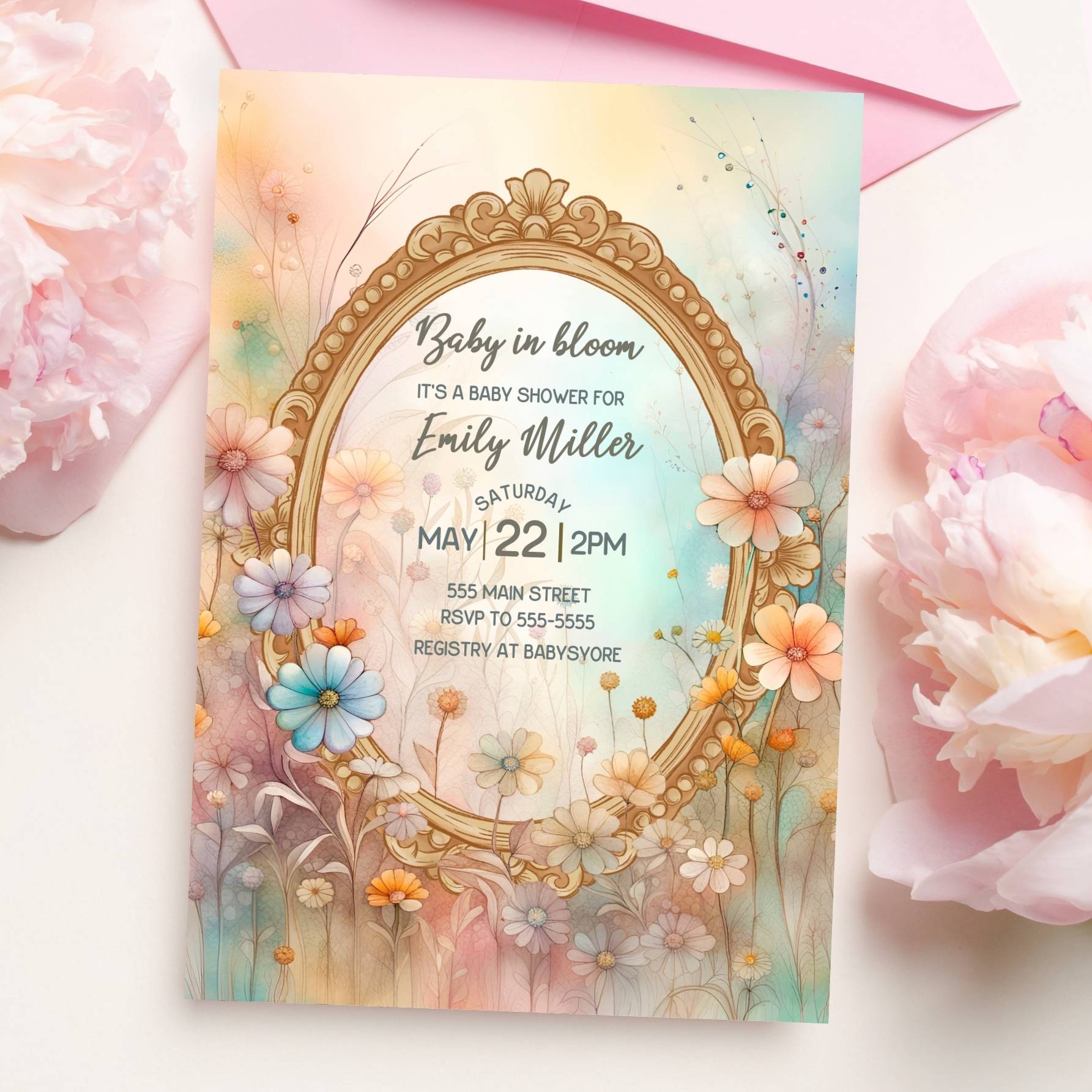 Baby in bloom baby shower invitation