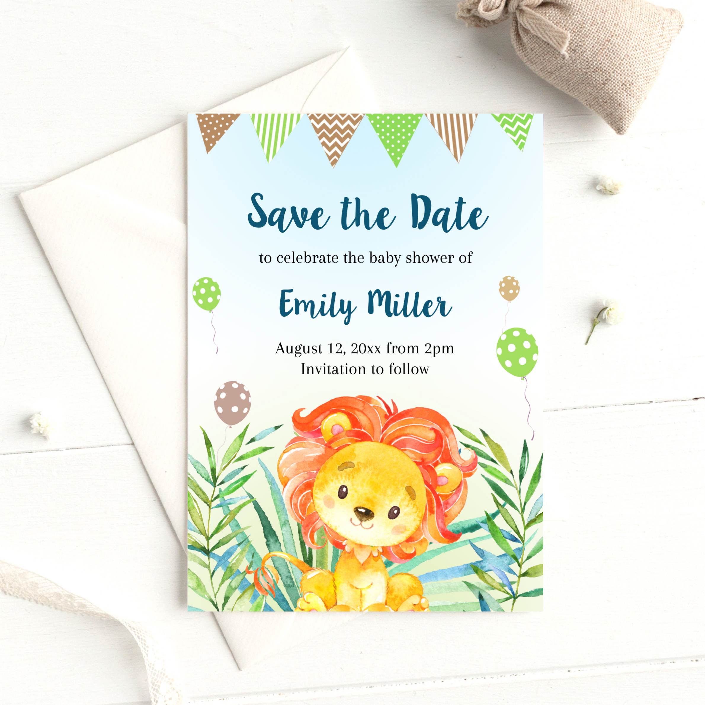 Save the date cards lion cub baby shower birthday