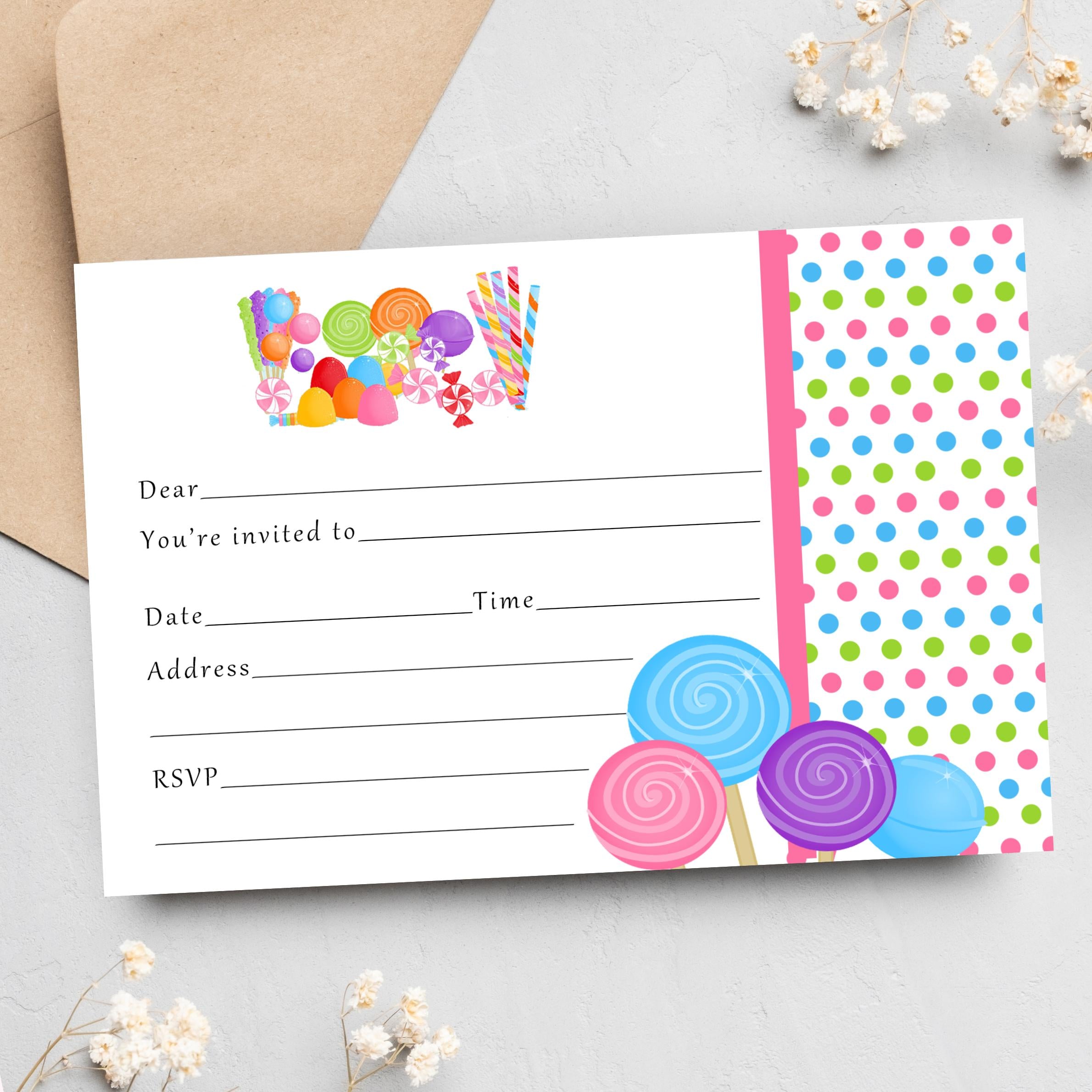 Sweets Candy Invitation Fill In Blank Kids Girl Birthday