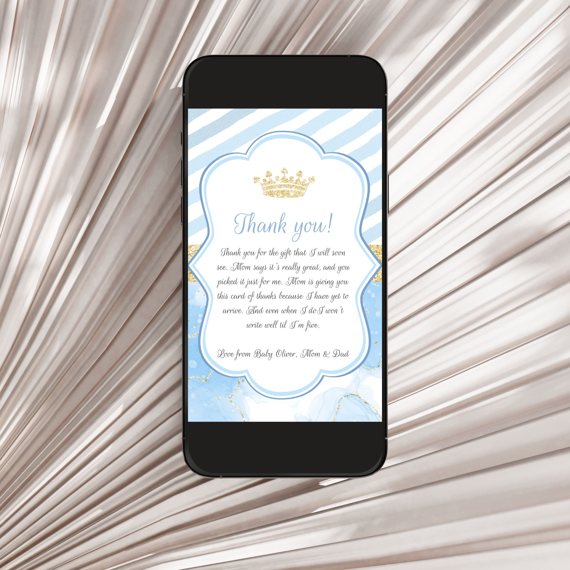 Prince glitter blue thank you card