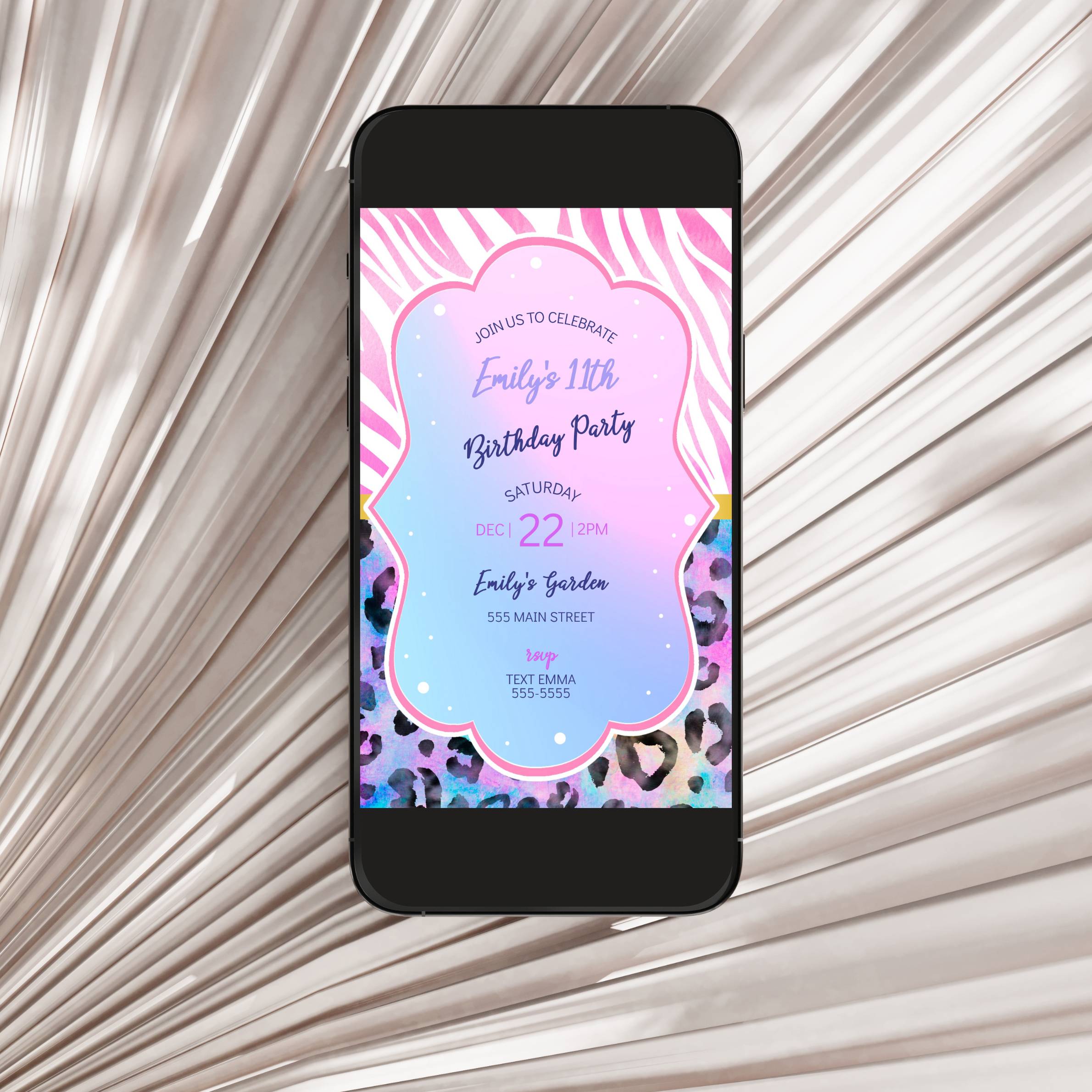 Zebra leopard modern birthday invitation