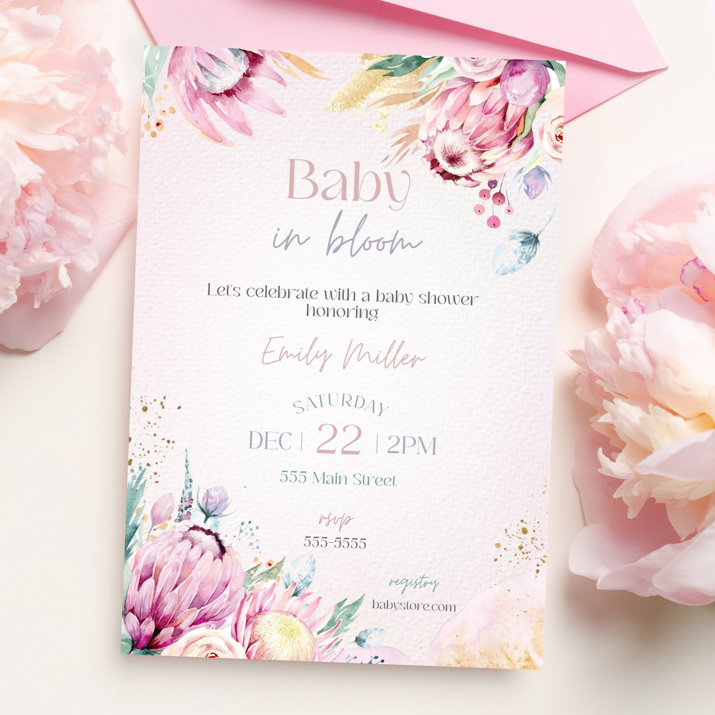 Baby in bloom baby shower invitation