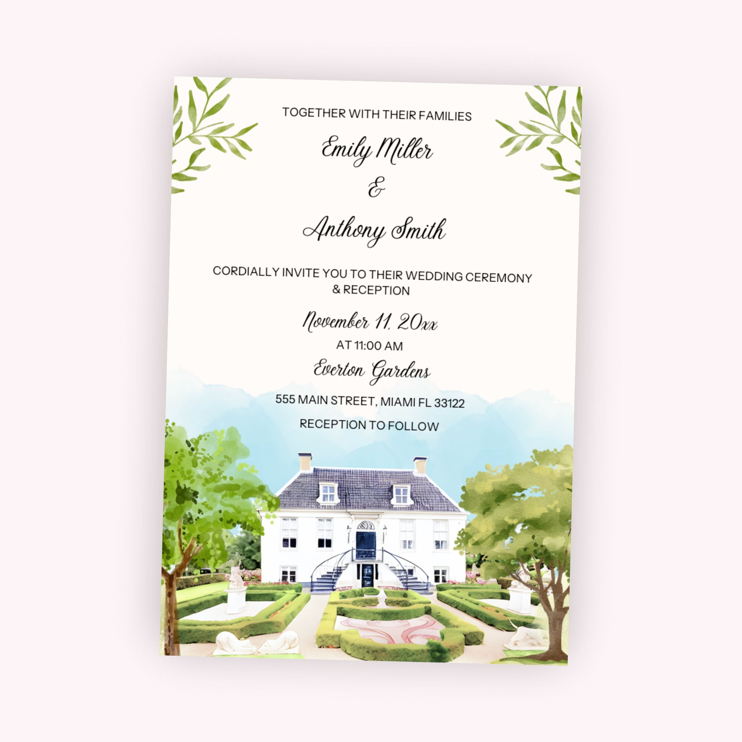 100 Invitations and RSVP Your Venue to Watercolor