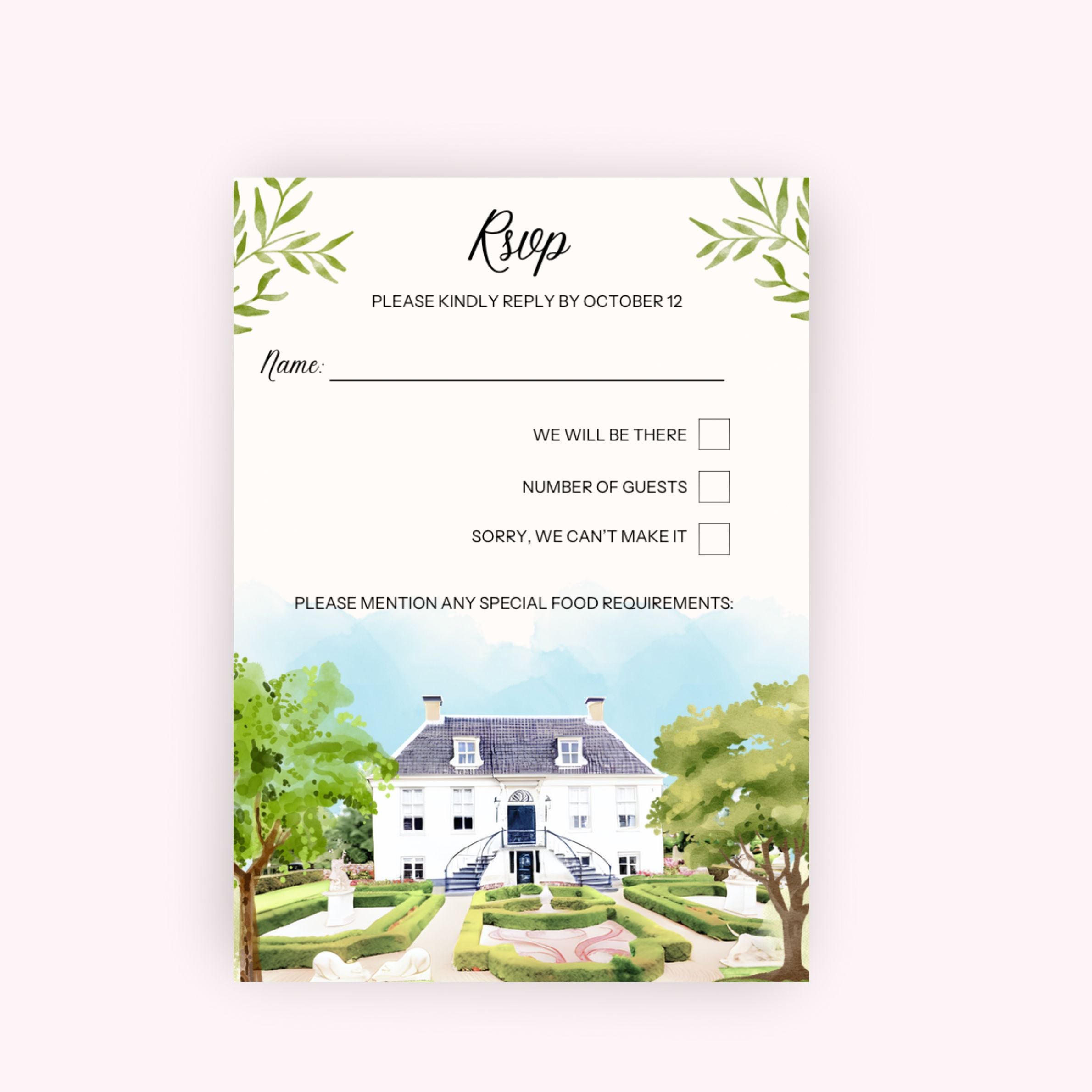 100 Invitations and RSVP Your Venue to Watercolor