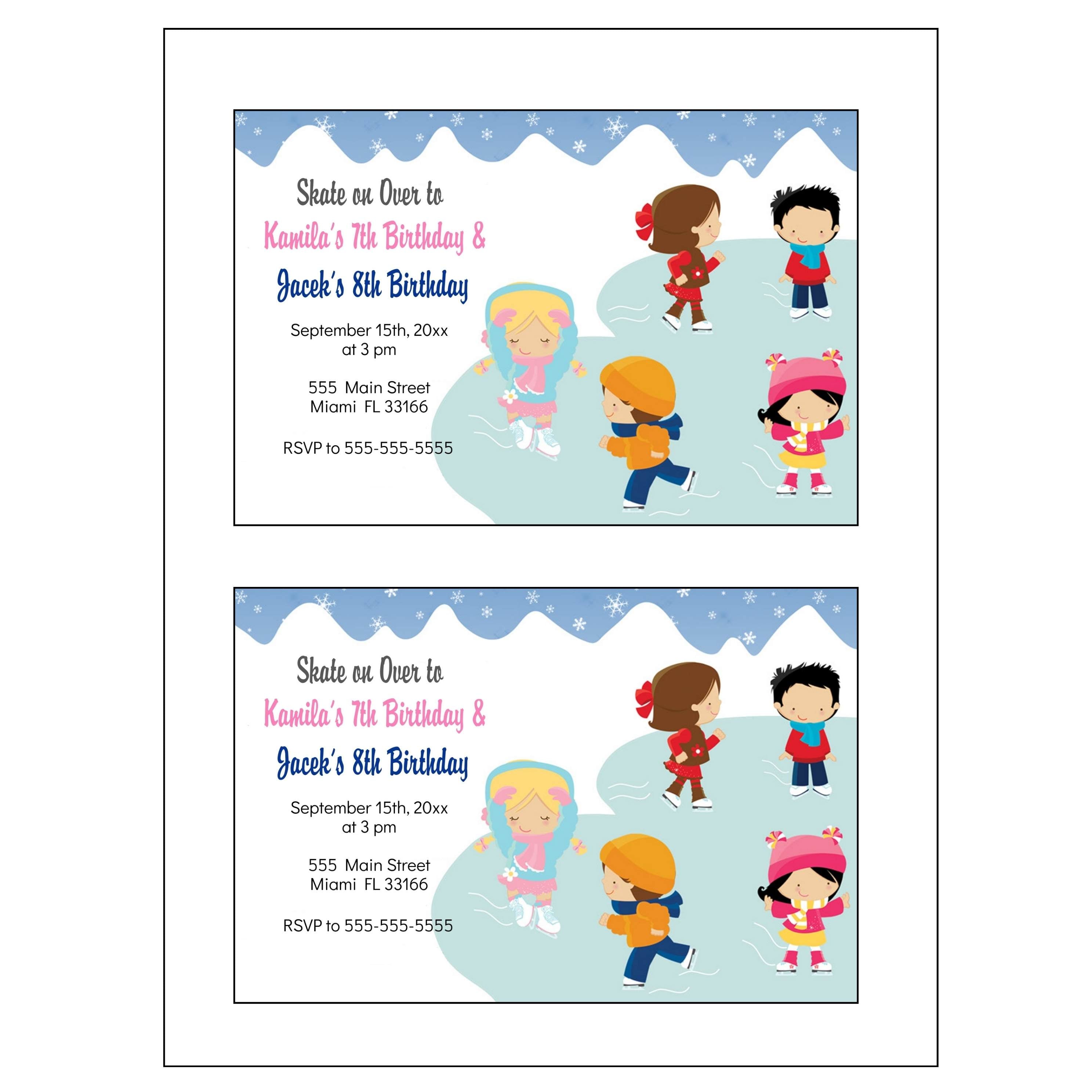 Ice Skating Kids Birthday Invitation Winter Printable