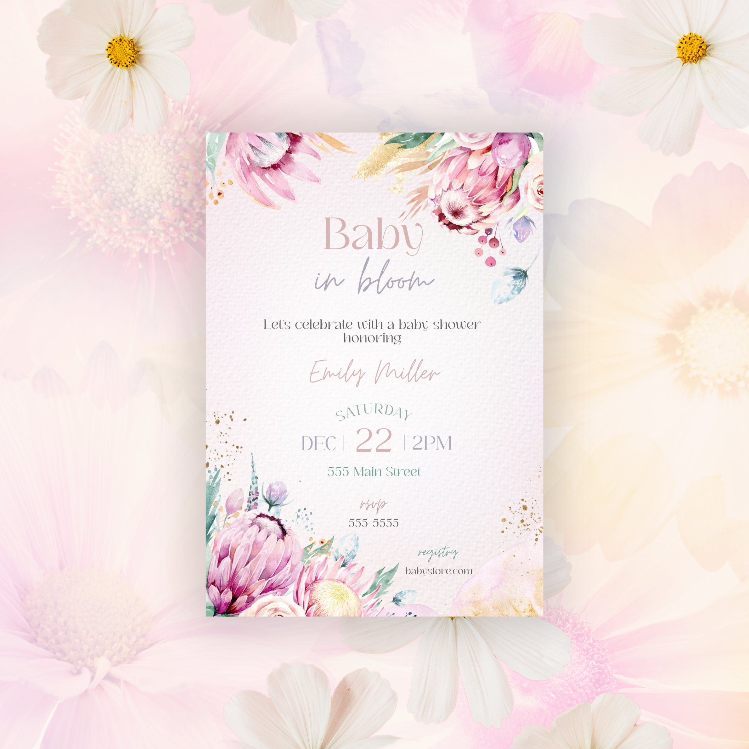 Baby in bloom baby shower invitation