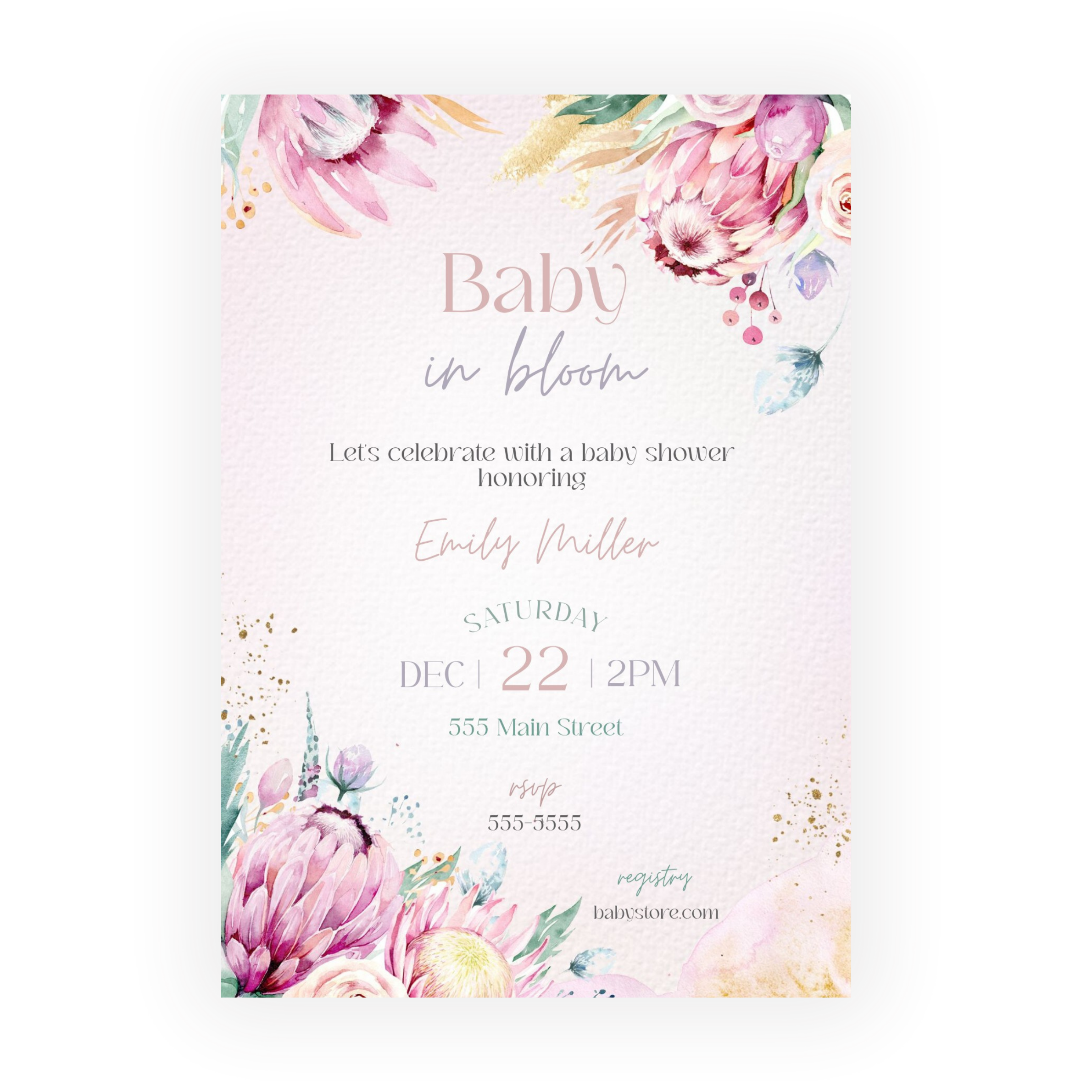 Baby in bloom baby shower invitation