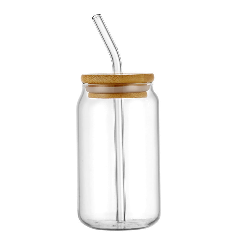 Glass Tumbler Can Cups With Bamboo Lids
