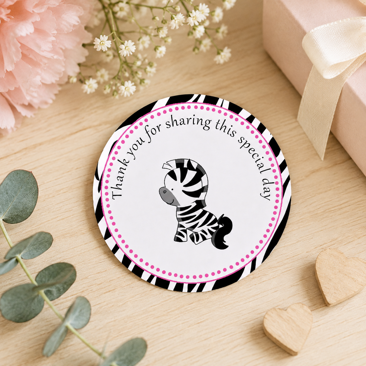20 Zebra Baby Shower Thank You Stickers Pink Black