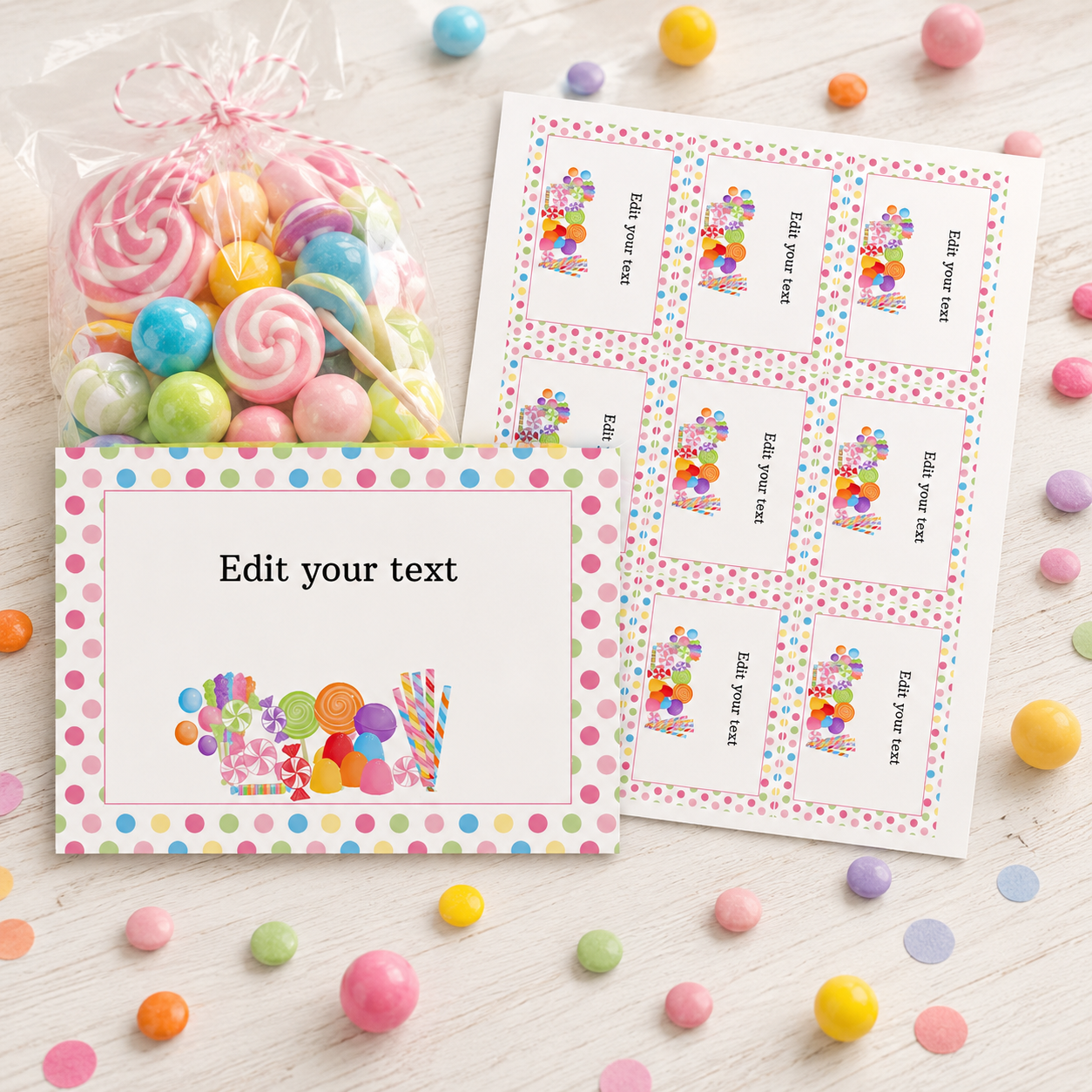 Candy theme favor label tag small card printable