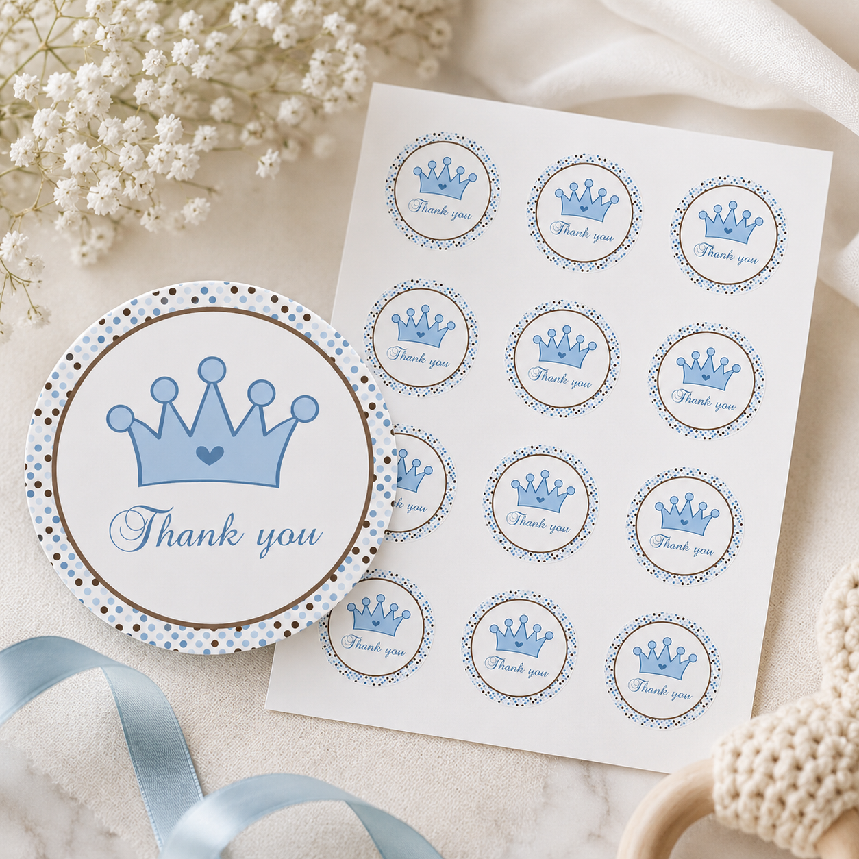 Prince favor labels blue brown printable