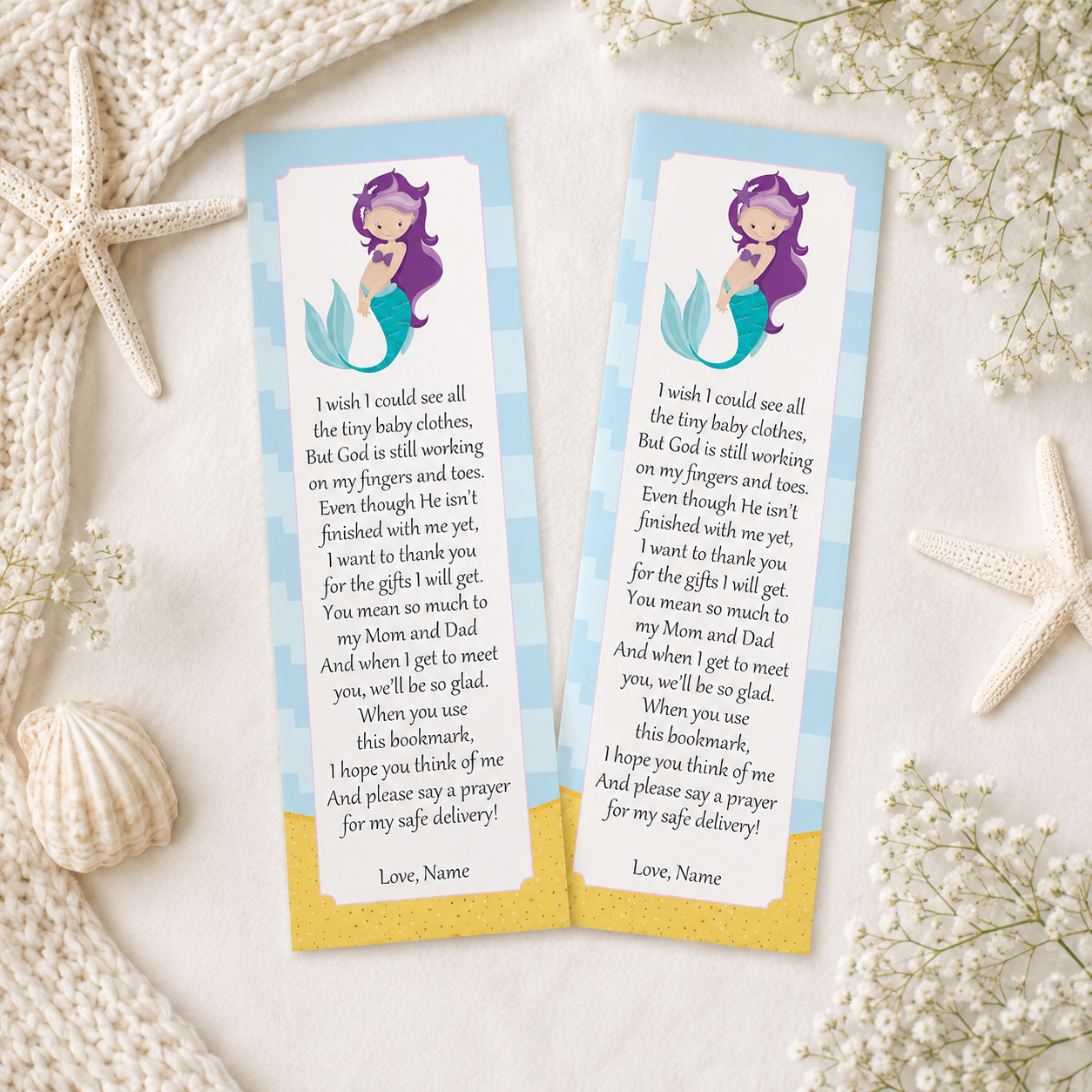 Mermaid Bookmark Baby Girl Shower Printable