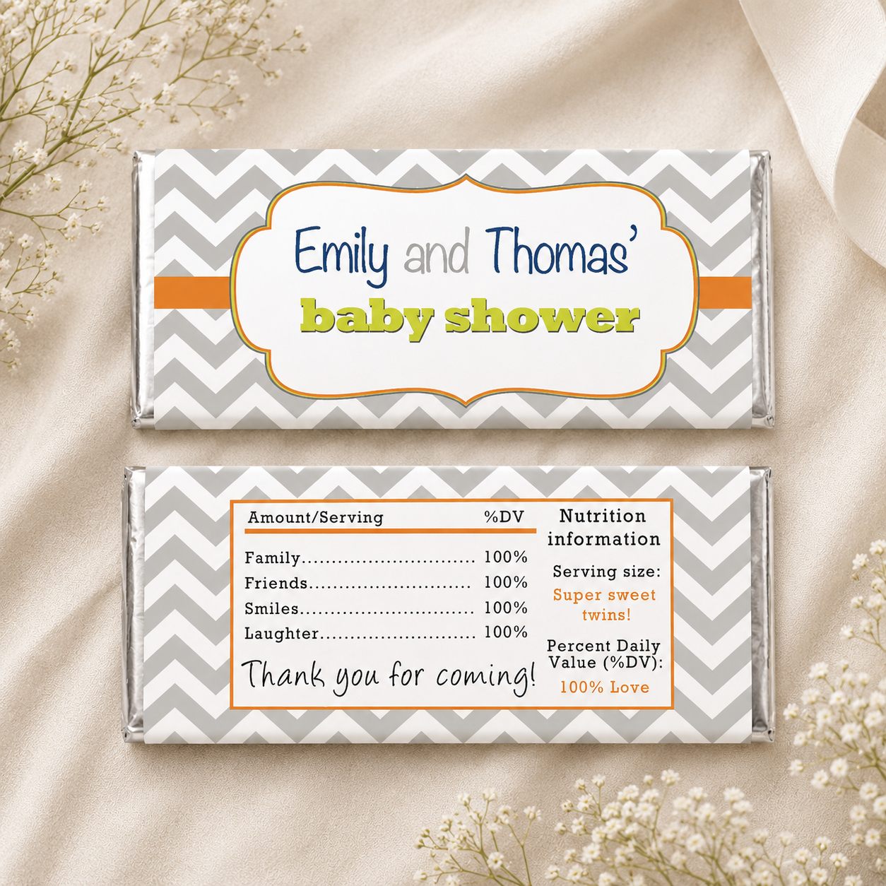 Candy Bar Wrapper Label Brown Orange Chevron