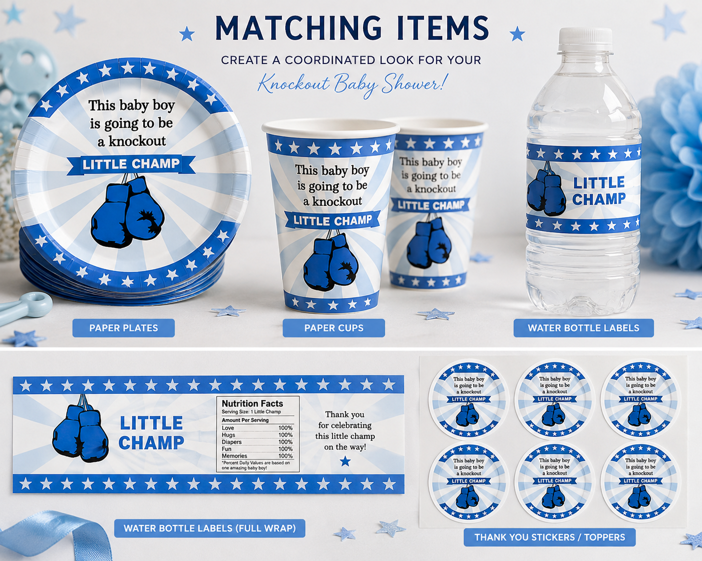 30 boxing invitations baby shower blue