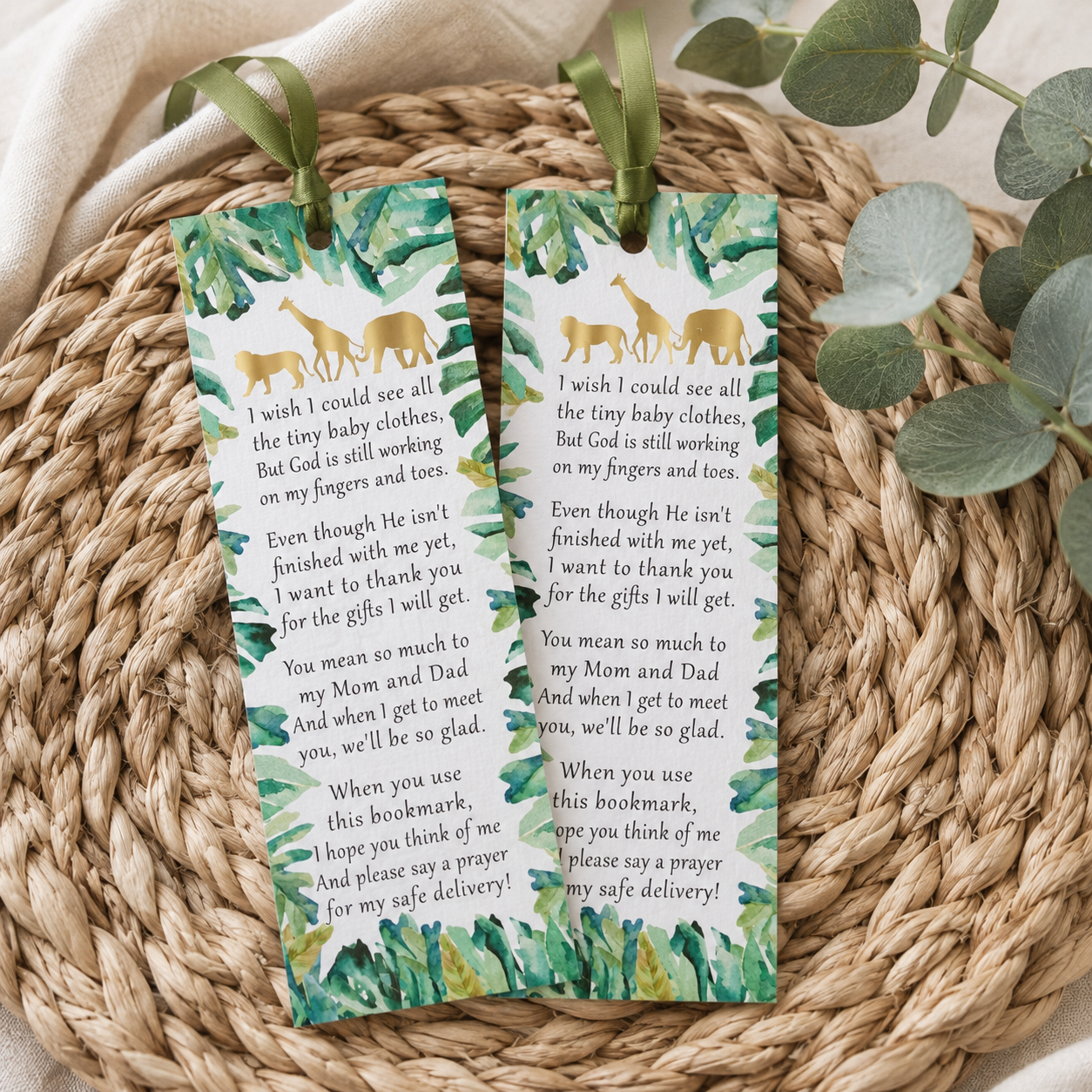 Safari Jungle Bookmark Green Gold Printable