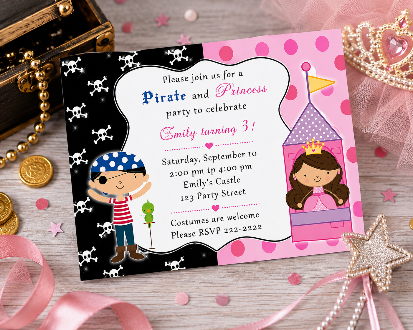 Pirate Princess Invitation Kids Birthday Party