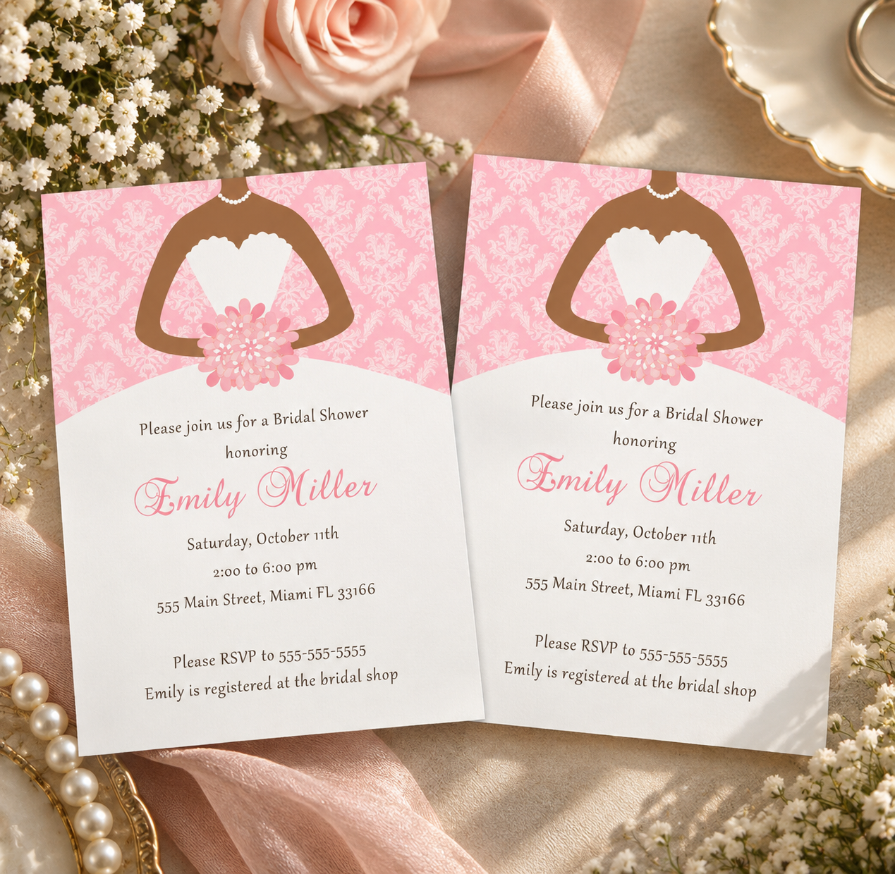 10 invitations bridal shower quinceanera pink african american