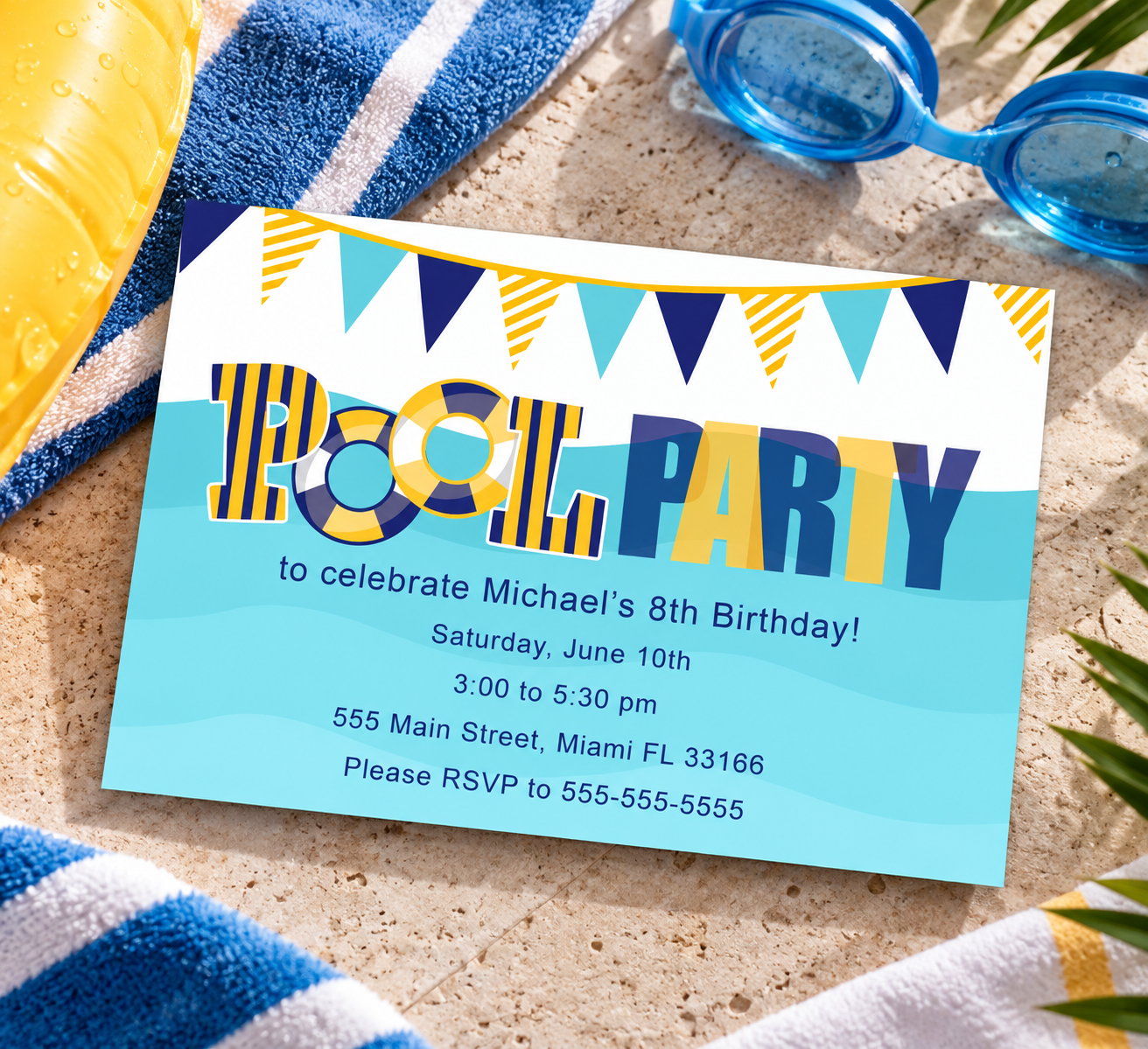 Pool Party Invitation Kids Birthday Party Girl Boy Adult
