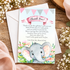 Thank you cards watercolor elephant baby shower birthday printable