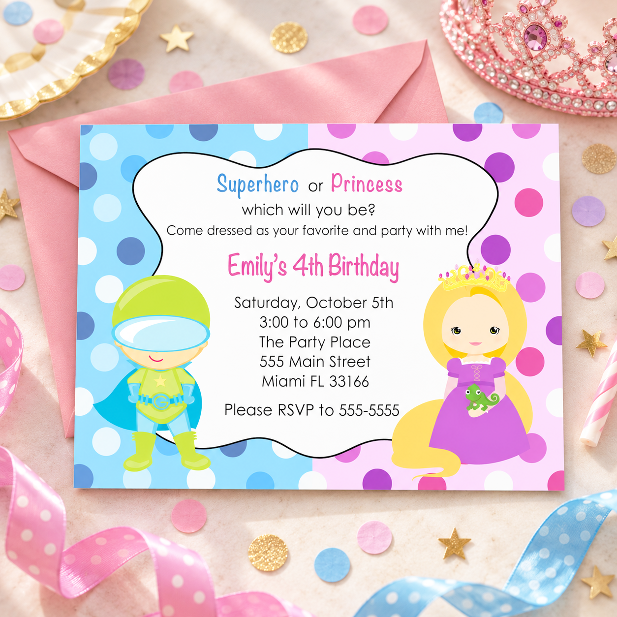 Superhero Princess Invitation Boy Girl Birthday INSTANT DOWNLOAD