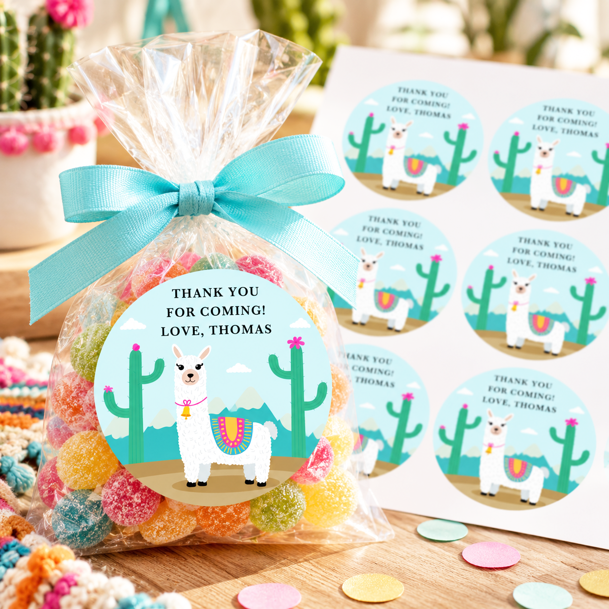 Alpaca llama birthday favor label printable
