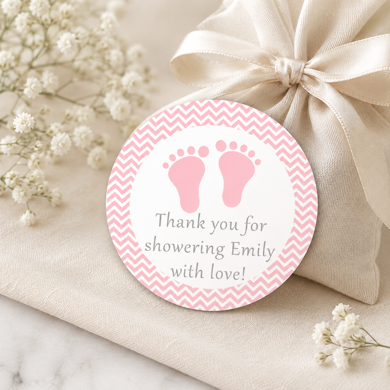 Footprints Address Labels Baby Shower Pink