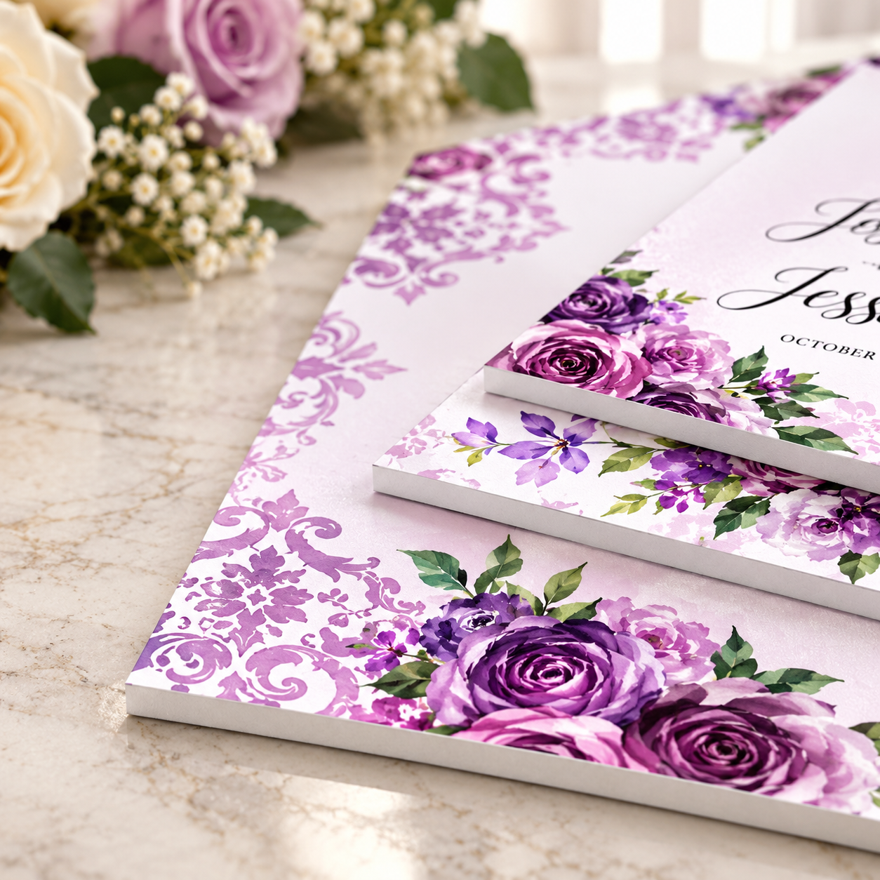 Wedding welcome sign floral purple romantic
