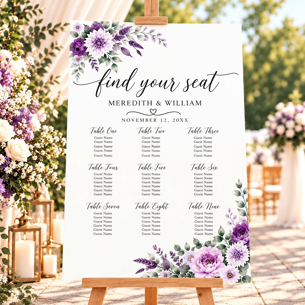 Wedding seating chart floral boho romantic