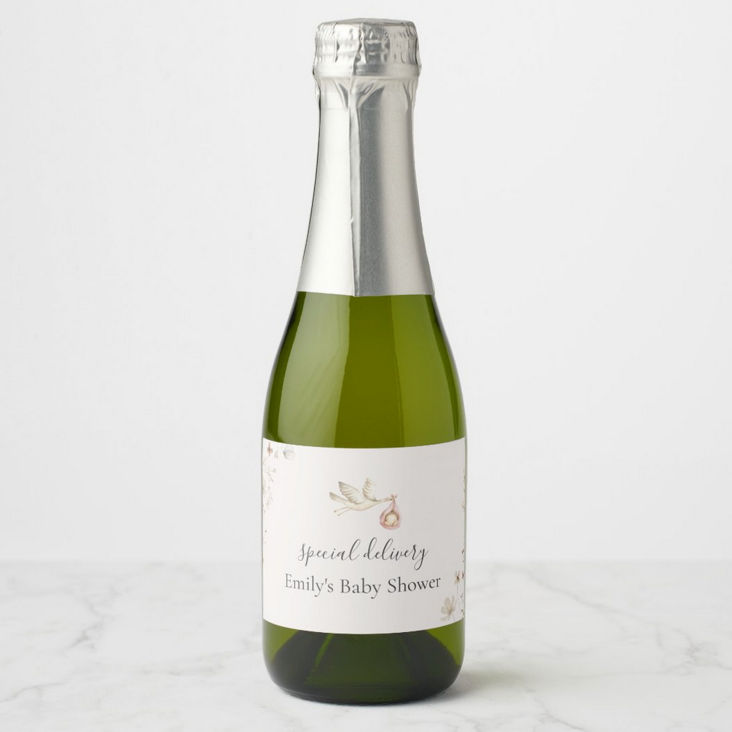 Stork mini wine champagne bottle label sticker