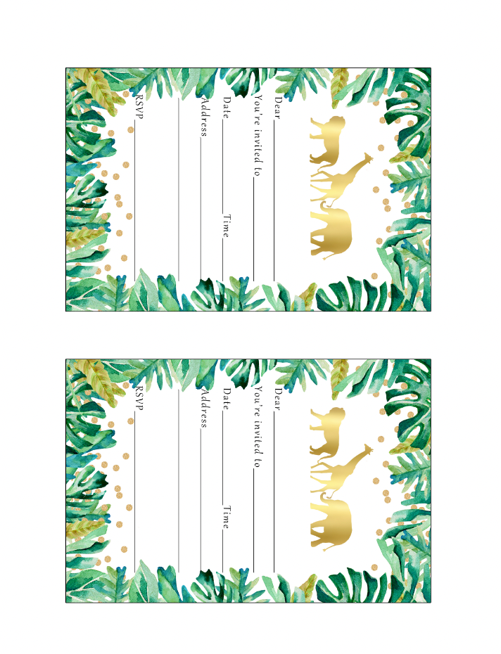Jungle Invitation Fill In Blank Gold Green Birthday Printable