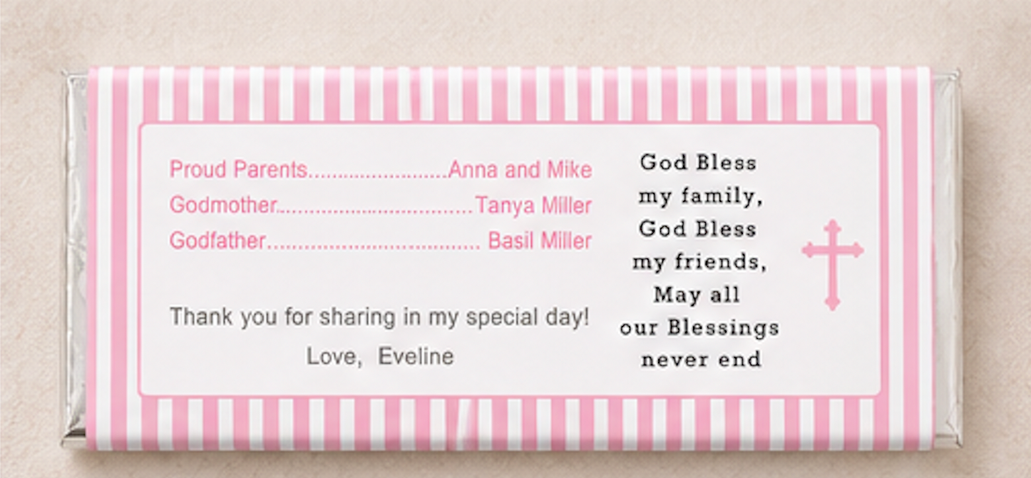 Pink Photo Girl Baptism Christening Communion Candy Bar Wrapper
