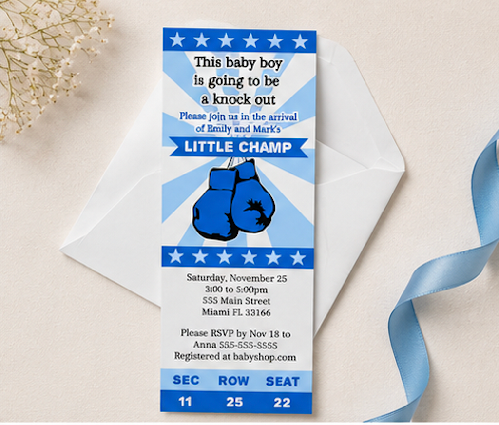 30 boxing invitations baby shower blue