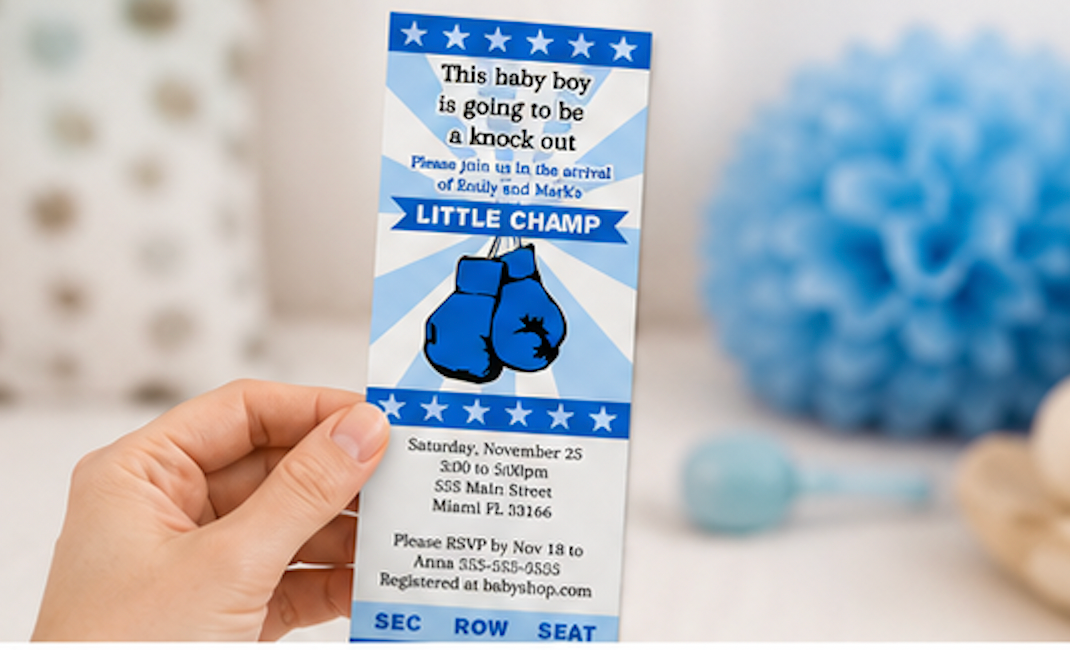 30 boxing invitations baby shower blue