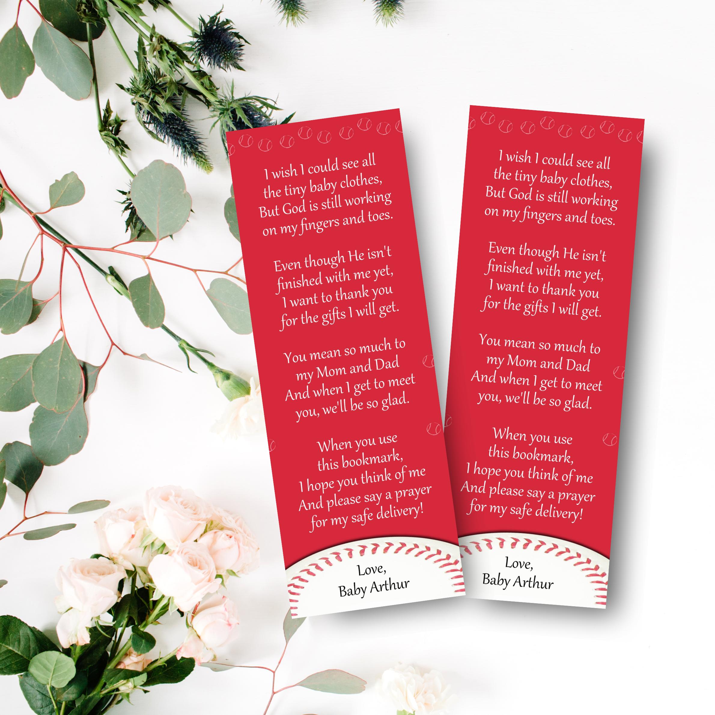 30 bookmarks baseball red baby shower
