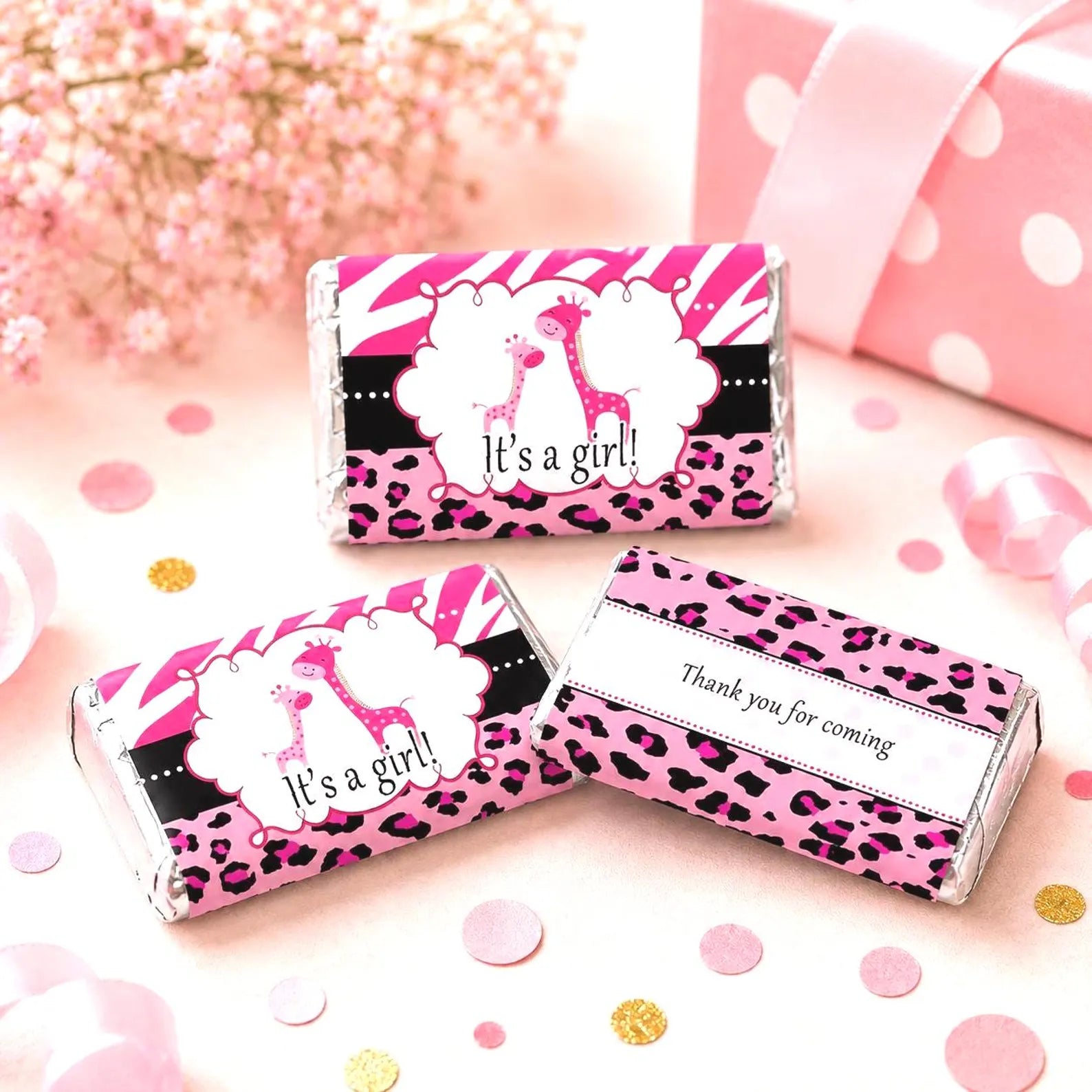 Pink Black Giraffe Mini Candy Wrapper Baby Girl Shower