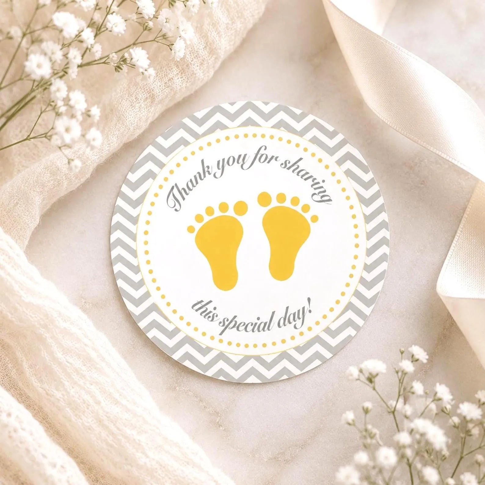 Yellow Grey Chevron Baby Shower Thank You Tags Label