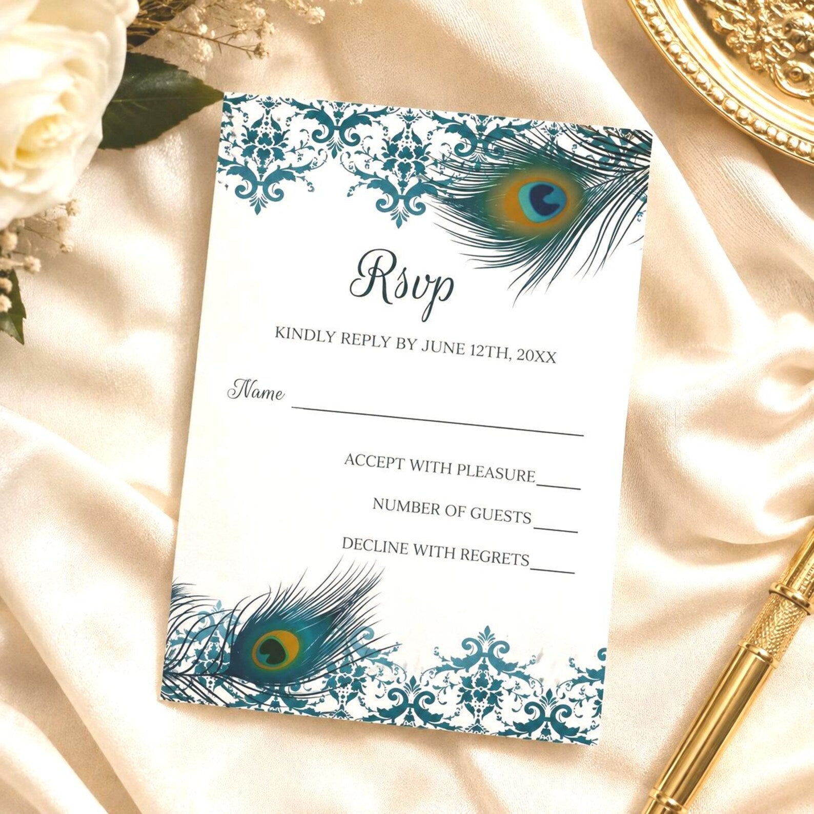 100 Peacock RSVP Cards
