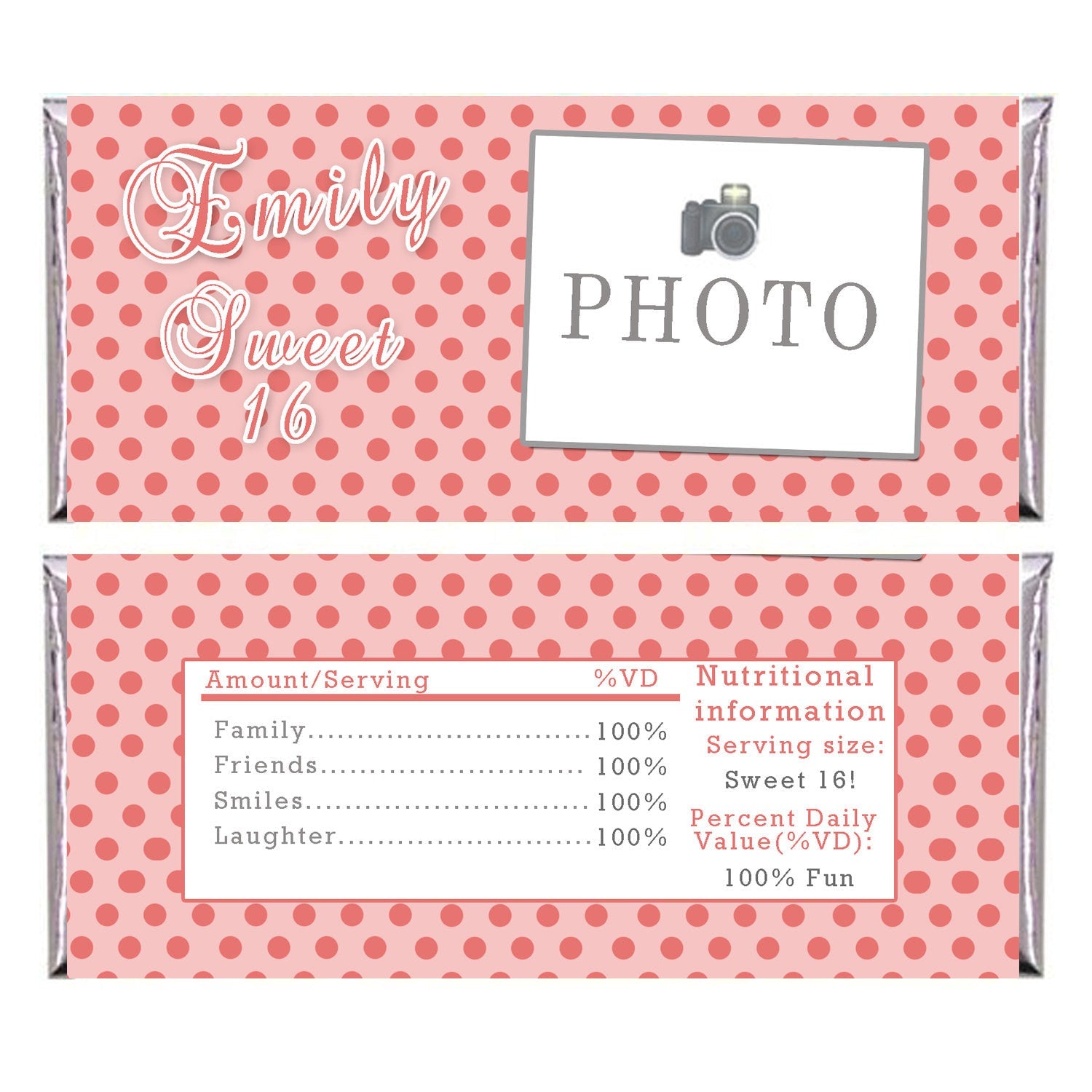 Candy bar label quinceañera favors with picture