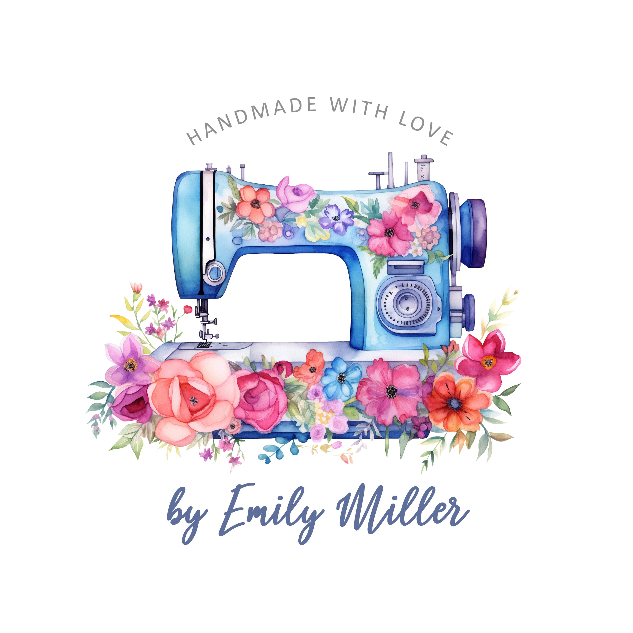 Sewing machine floral logo colorful