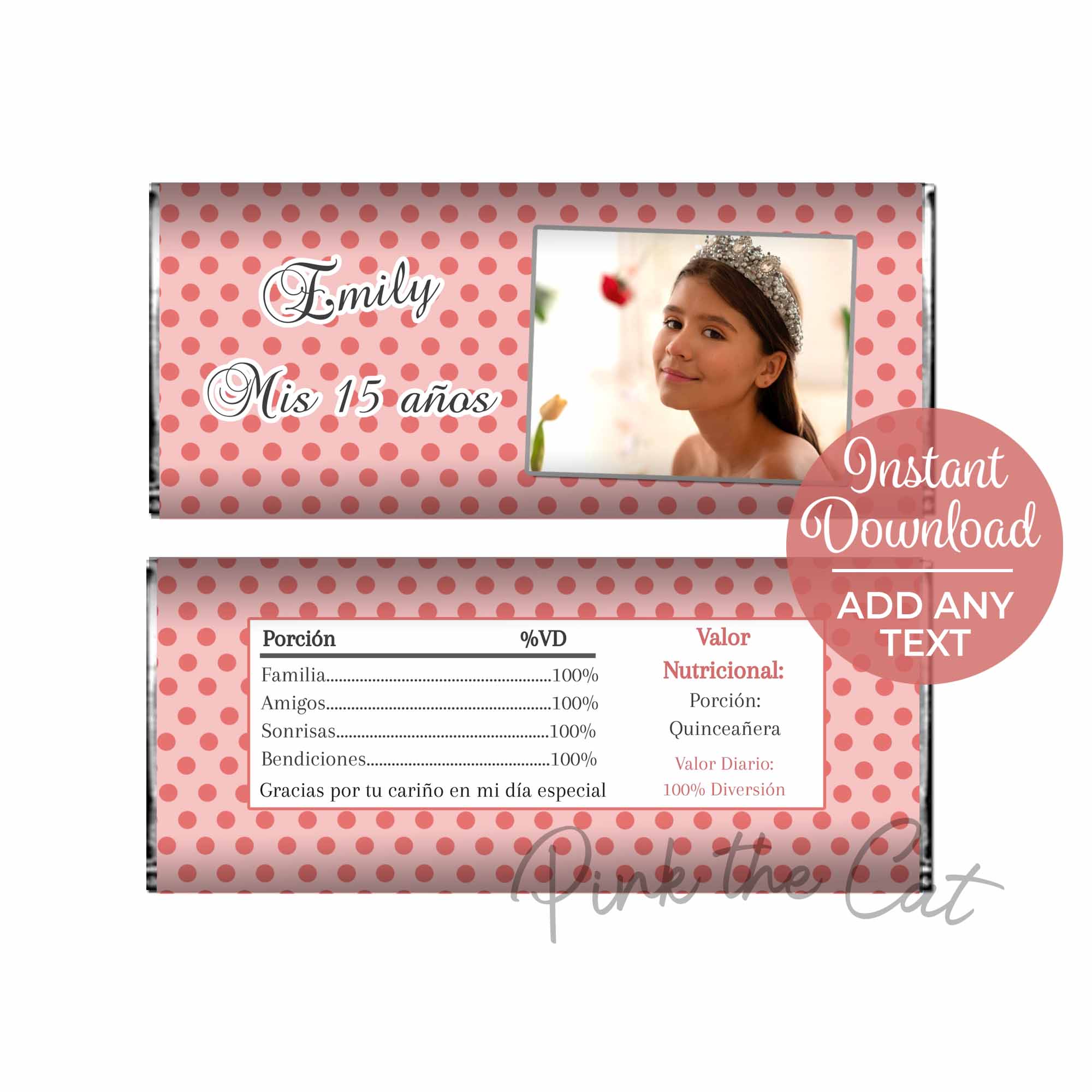 Candy bar label quinceañera favors with picture