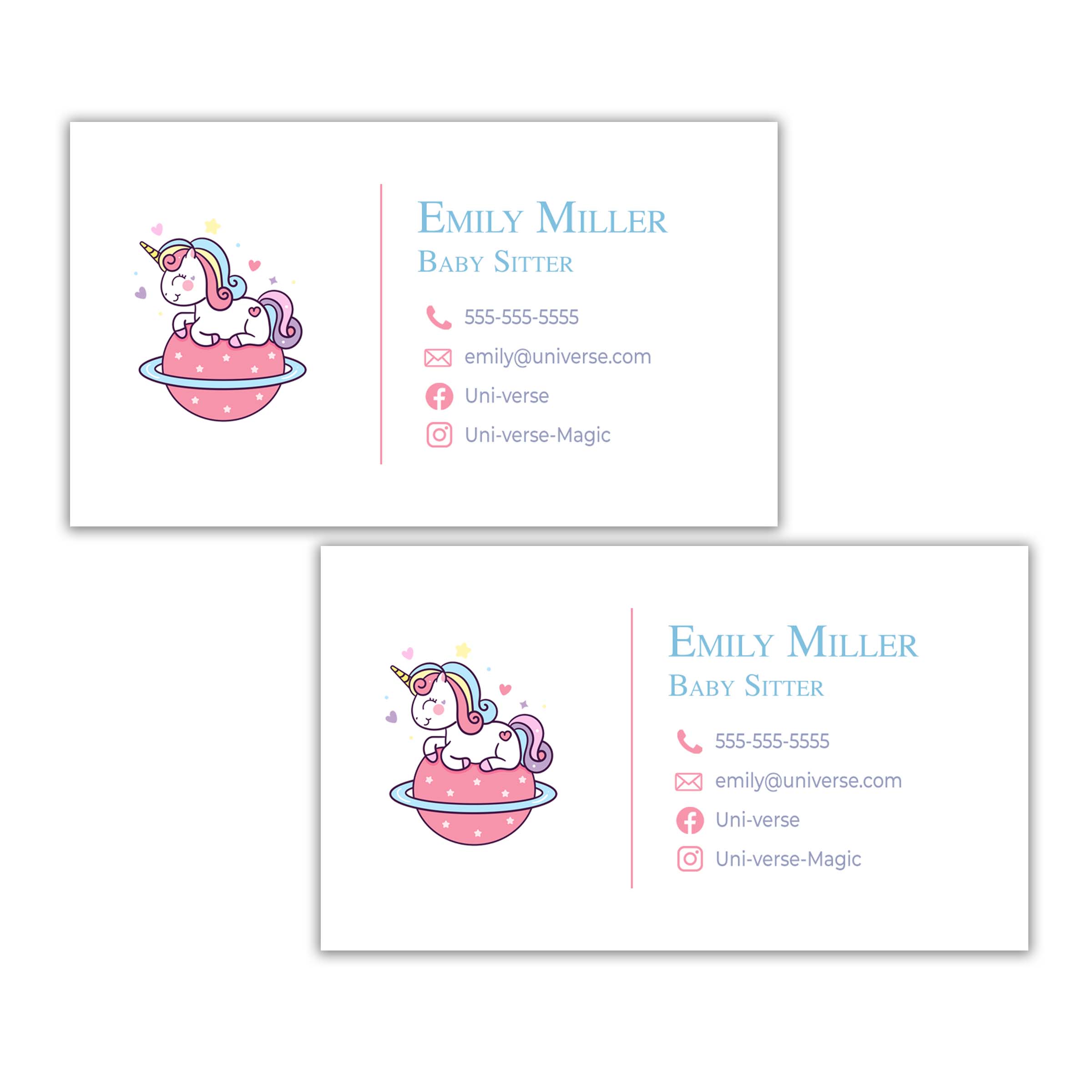 100 printed unicorn business card