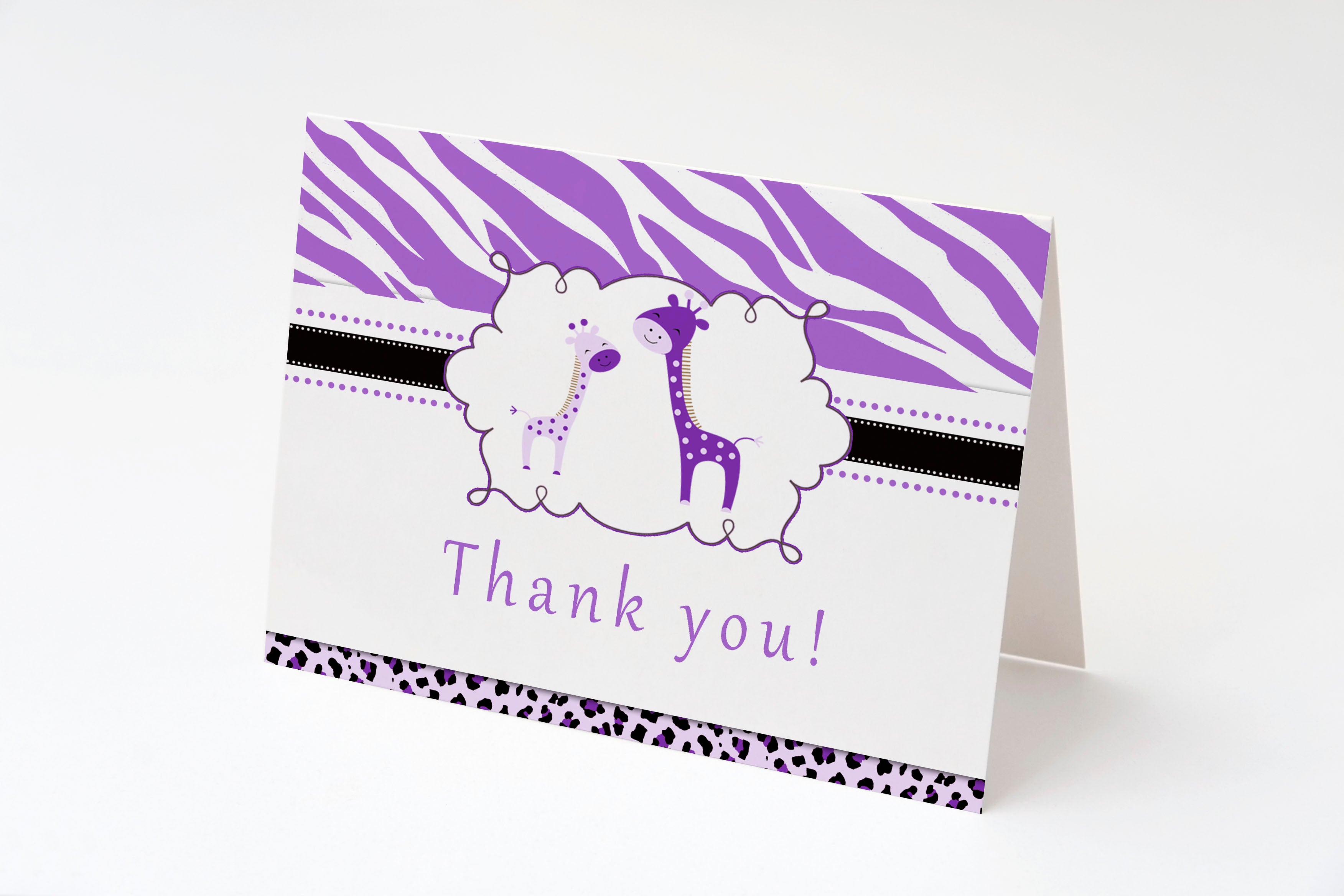 Giraffe thank you card purple printable