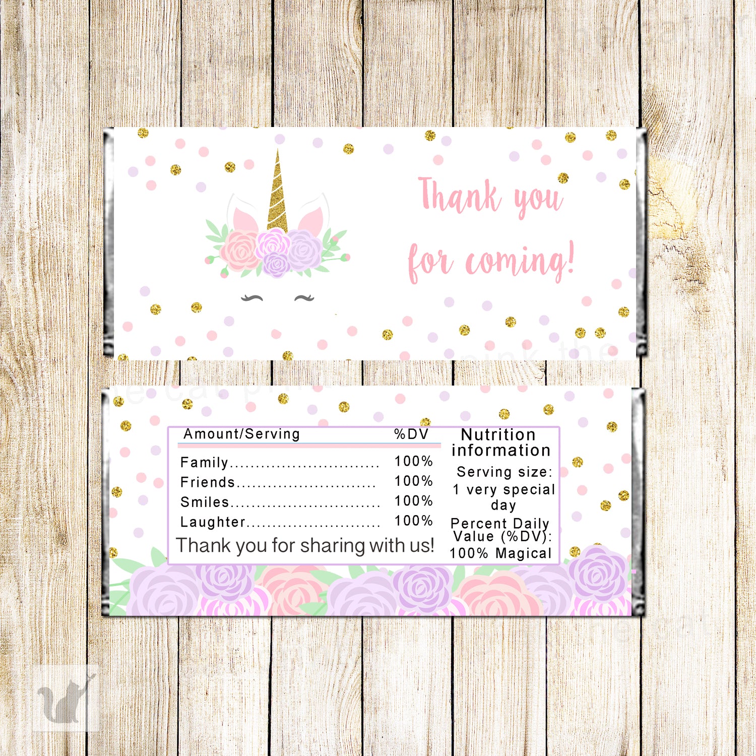 Unicorn Candy Bar Wrapper Birthday Baby Shower Printable