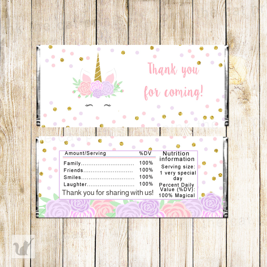 Unicorn Candy Bar Wrapper Birthday Baby Shower Printable – Pink the Cat