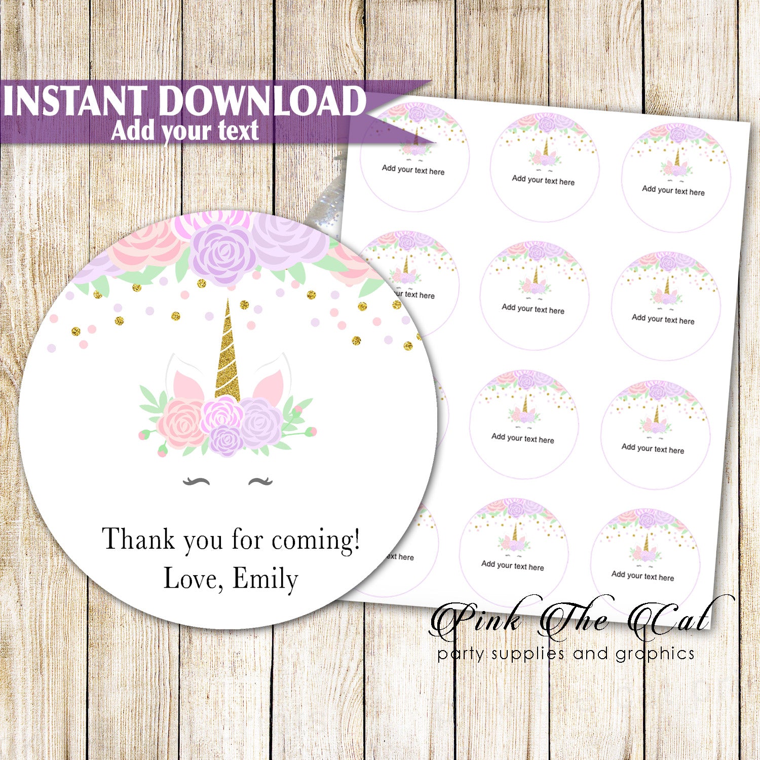 Unicorn Face Gift Favor Label Birthday Baby Shower Printable