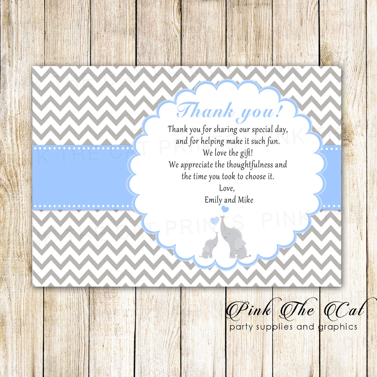 30 thank you cards elephant baby shower blue