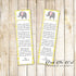 Elephant Bookmark Baby Shower Favor Yellow Gray Printable