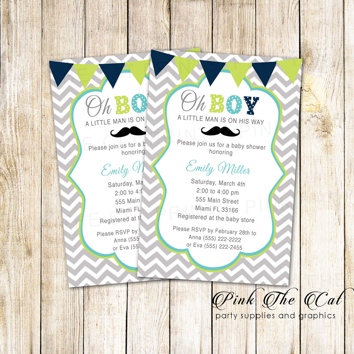 Little Man Baby Shower Invitation Green Blue Gray